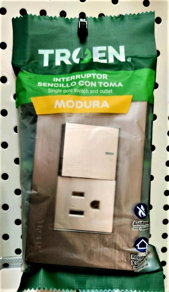 INTERRUPTOR SENCILLO CON TOMACORRIENTE, MARCA TROEN