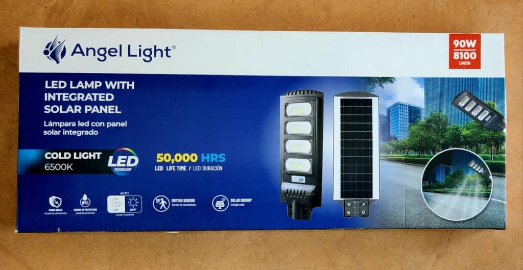 LAMPARA LED AUTO ON/OFF SENSOR CON PANEL SOLAR 90W, MARCA ANGEL LIGHT