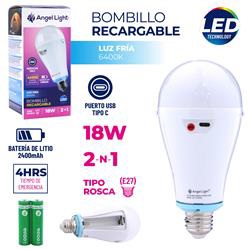 LÁMPARA DE EMERGENCIA RECARGABLE, 18W, MARCA ANGEL LIGHT, INCLUYE BATERÍA Y CABLE CON PUERTO USB TIPO C