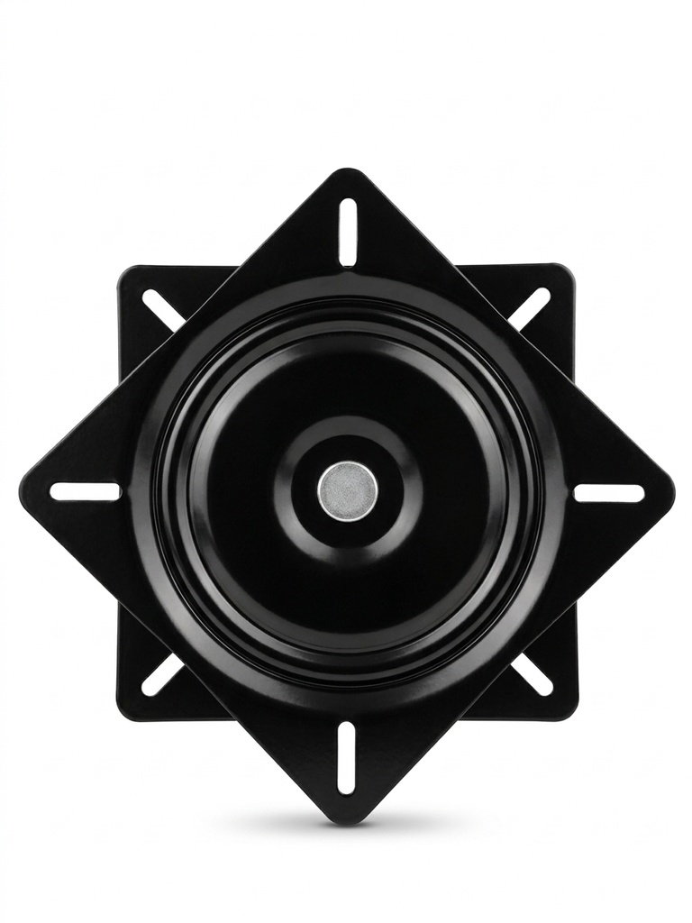 PLATO GIRATORIO PARA MUEBLES DE 200MM X 200MM X 1.5MM DE ESPESOR, COLOR NEGRO.