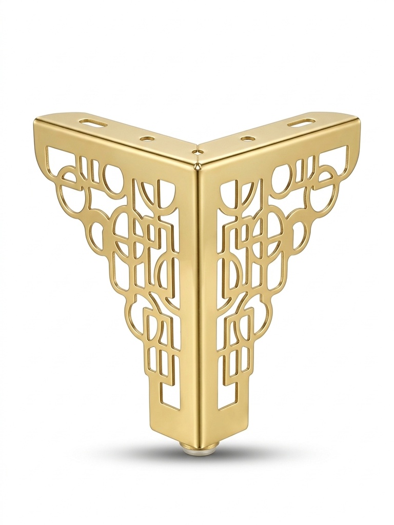 PATAS METÁLICAS DE PATRÓN DE FIGURAS GEOMÉTRICAS PARA MUEBLES, COLOR DORADO, DE 130MM DE ALTURA, HW-K05-GOLD.