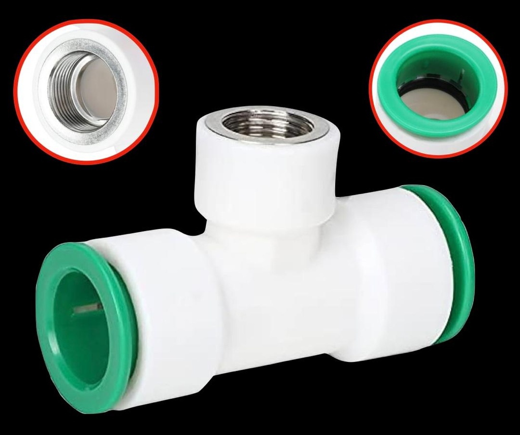 TEE PLÁSTICA DE 1/4" X 1/2" DE DIÁMETROS CON CONECTOR RÁPIDO EN DOS EXTREMOS Y ROSCA HEMBRA EN EL OTRO