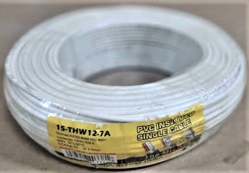 [#12-WHITE-7A] ROLLO DE CABLE ELECTRICO INDIVIDUAL BLANCO #12X328FT.-