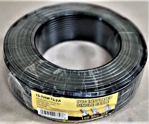 [#10-BLACK-7A] ROLLO DE CABLE ELECTRICO INDIVIDUAL NEGRO #10 X 328FT.-