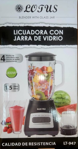[LT-947] LICUADORA NEGRA 2 IN 1 1.5LTR CON JARRA DE VIIDRIO